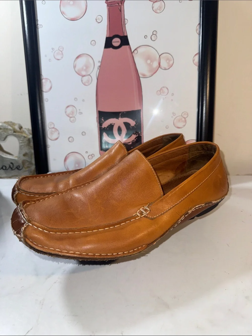 Steve Madden Men's Novo Cognac Leather Slip-On Loafers Size 12